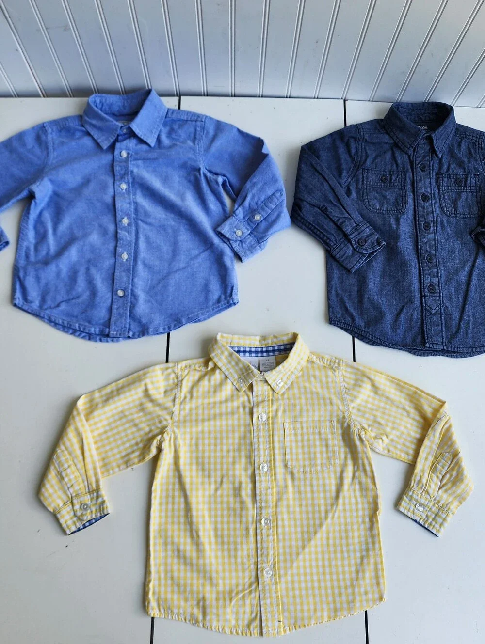 Lot Of 3 Boys Osh Kosh Place Shirt Blue Denim Yellow Plaid Button Toddler Sz 4T